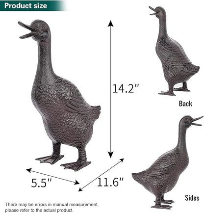 Sungmor Vintage Cast Iron Duck Garden Statue - 15.7" Tall Heavy Duty Outdoor Mother Duck Figurine, Rustic Animal Sculpture for Lawn, Patio, Yard - Antique Brown Finish, Farmhouse Home Decoration
