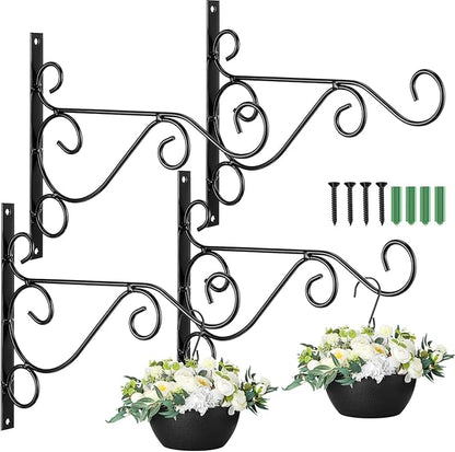 Tandefio 4 Pcs Hanging Plant Brackets 10 Inch Outdoor Wall Mount Metal Plant Hanger Hooks with Screws for Bird Feeder Wind Chime Lanterns Holiday Decoration (Black)