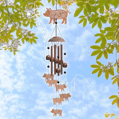 OLYCRAFT Pig Wind Chimes Outdoors Wind Chime Sympathy Memorial Windchime Iron Windchime Memorial Presents Hanging Windbell for Patio Backyard Home Garden Pendant Decoration - 27 Inch