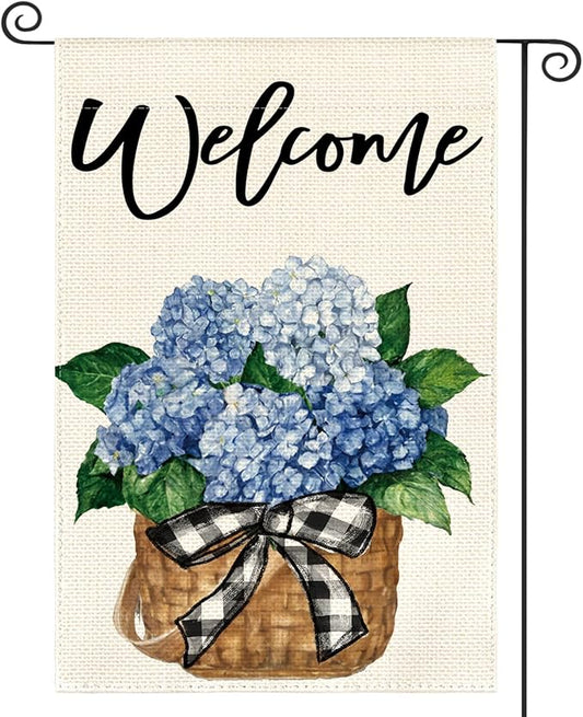 AVOIN colorlife Hydrangea Spring Summer Garden Flag 12x18 Inch Double Sided Outside, Floral Welcome Yard Outdoor Flag
