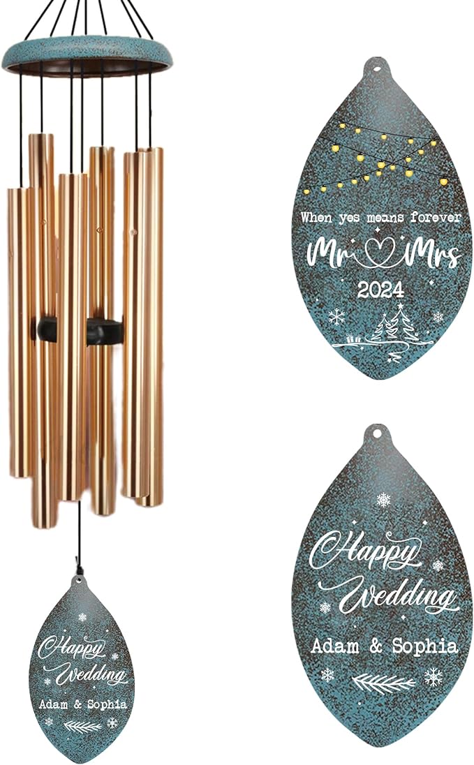 ASTARIN Wedding Gifts Wind Chime, Personalized Names & Date Wind Chimes Gifts for Couple 2024, Wedding Gift for Newlywed Bride Groom Husband Wife, Valentine’s Day Anniversary(Produced in USA)