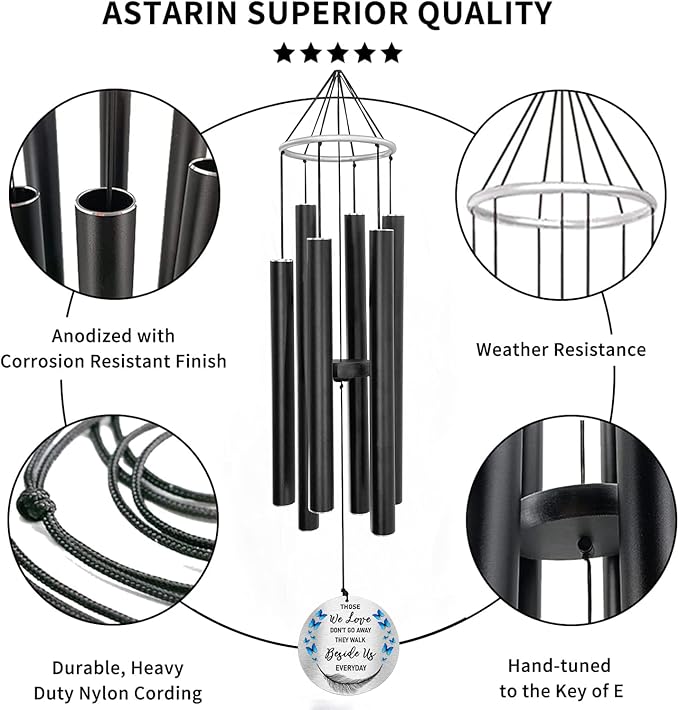 ASTARIN Personalized 30" Bereavement Wind Chimes for Outside, Memorial Gift in Remembrance of a Loved One, Sympathy Gift for Loss of Mother Father Husband, Garden Patio Decor