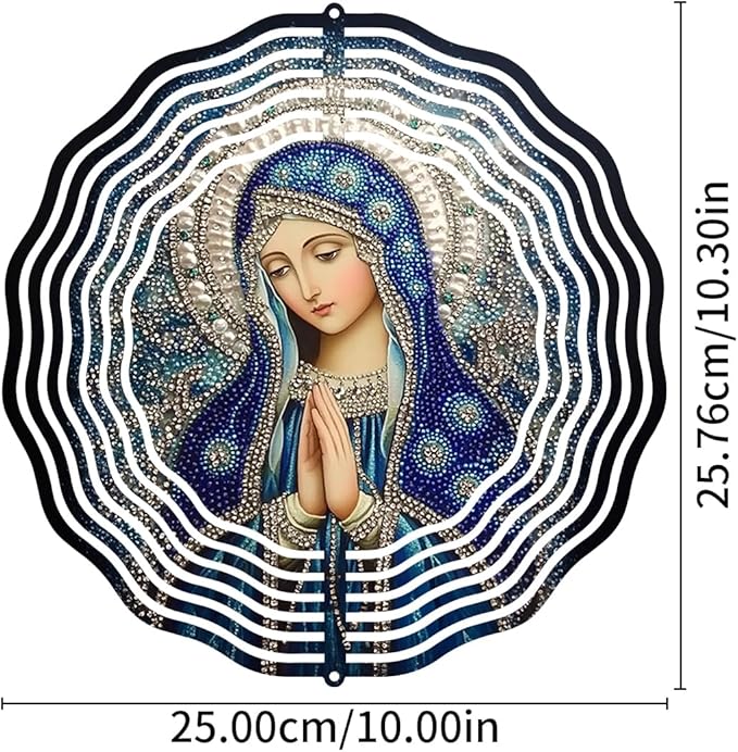 Virgin Mary Prayer Wind Spinner, Metal Wind Spinners Outdoor Indoor, Religious Virgin Mary Hanging Garden Decor for Outside, Stainless Wind Spinners for Yard and Garden 10 inch 3D (25.76X25 CM)