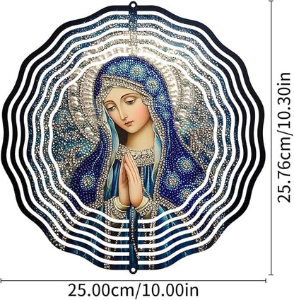 Virgin Mary Prayer Wind Spinner, Metal Wind Spinners Outdoor Indoor, Religious Virgin Mary Hanging Garden Decor for Outside, Stainless Wind Spinners for Yard and Garden 10 inch 3D (25.76X25 CM)
