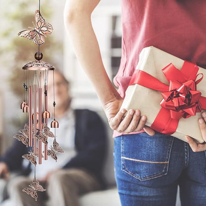 Choha Butterfly Wind Chimes Outdoor Decor, with 4 Tubes 6 Bells 7 Butterflies Mobile Romantic Wind Catcher, Butterfly Windchimes for Home, Mom Grandma Gifts, Patio, Garden, Festival Decoration