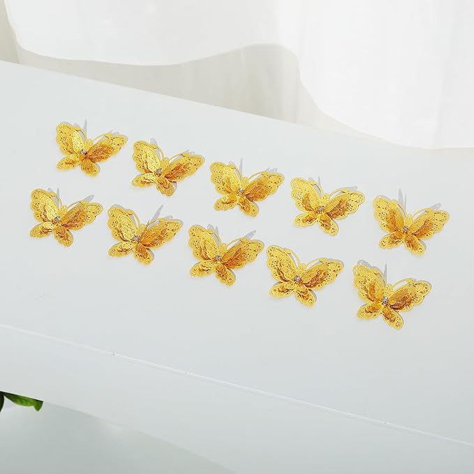 10pcs Gold Butterfly Metal Hanging Suncatcher Parts Window Pendant DIY Ornament Hand-Crafts Gifts
