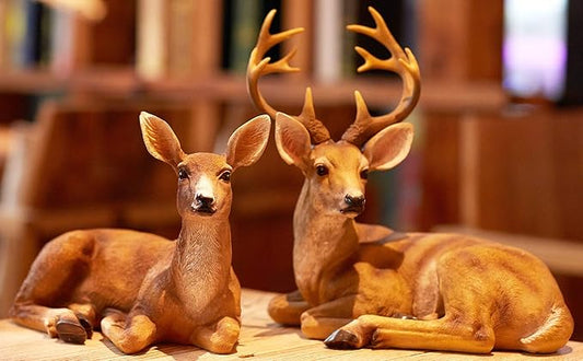 Resin Buck and Doe Statue-Animal Deer Couple Garden Accessories Collectible Figurines Sculpture Home Coffee Shop Decoration Ornaments or Outdoor Yard Lawn Decor Gifts for Birthday Anniversary