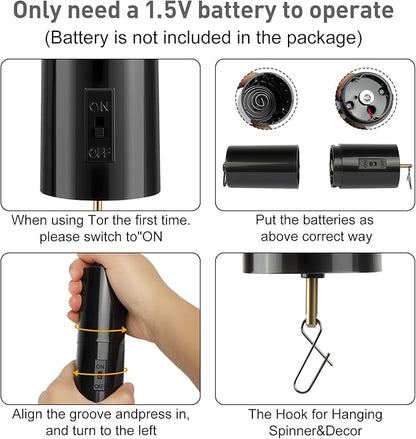 DuBant Battery Operated Wind Spinner & Free Stainless Steel Swivel Hook, Disco Ball Hanging Display Motor, Black Rotating Motor Hanging Spinner for Garden Outdoor Decor (Battery Not Included)