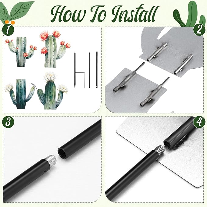 2 Cactus Yard Stakes Signs Waterproof Metal Garden Statues for Indoor/Outdoor Yard Garden Events