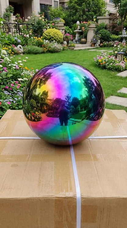 6 inch Diameter Gazing Ball,Rainbow Stainless Steel Polished Reflective Smooth Garden Sphere Globe Mirror,Colorful and Shiny Addition to Any Garden or Home