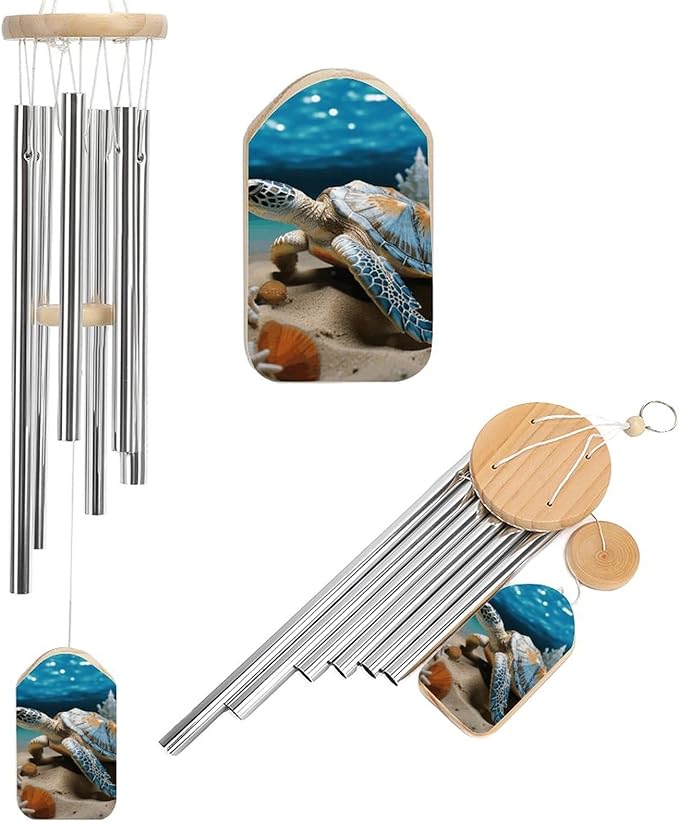 Large Aluminium Wind Chimes 20.5" Inches Sea Conch Shell Starfish Turtle Wind Chimes for Outside Memorial Wind Chimes Sympathy Wind Chime for Outdoor Garden Patio Decoration