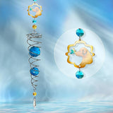 FONMY Dog Gazing Ball Spiral Tail Wind Spinner Sun Catcher Rainbow Maker Silver Double-Spiral W/Blue K9 Crystal Ball Tree Hanging Ornament Indoor Outdoor Garden Decor. -19.5inch H