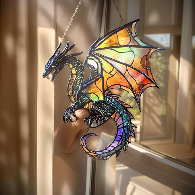 Fantasy Dragon Acrylic Suncatcher, Boho Suncatchers for Window Hanging Ornament, Stained Glass Effect Art Garden Decor, Gifts for Mother's Day, Mom, Grandma, Wife, Women, Nana