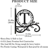 Personalized Initial Metal Plant Hanger Bracket, Decorative Wall Mount Hanging Plant Hook, Monogram Floral Leaf Garden Stake for Hanging Baskets Bird Feeders Lanterns Wind Chime (T)