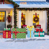 Afirst Christmas Yard Stakes Gift Box Christmas Yard Decorations Detachable 4 Stacked Gifts Boxes Metal Yard Stakes Outdoor Xmas Stake for Lawn Pathway Outdoor Decoration