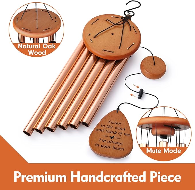 AMBOBE Sympathy Memorial Wind Chime, 32 Inch, Gold