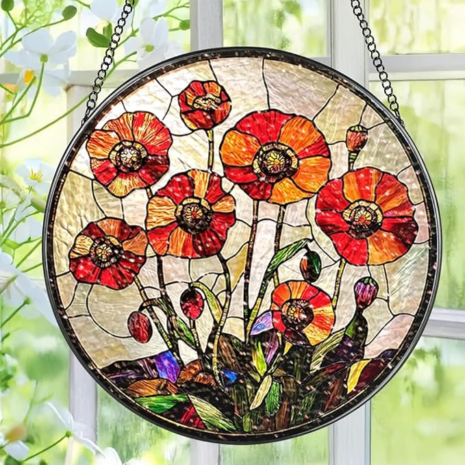 Stained Glass Suncatcher Window Hanging, 7.8 Inch Handmade Sunflower Garden suncatchers, Suncatcher Home Decor,Gift for Women, Mom, Grandma (Flower)