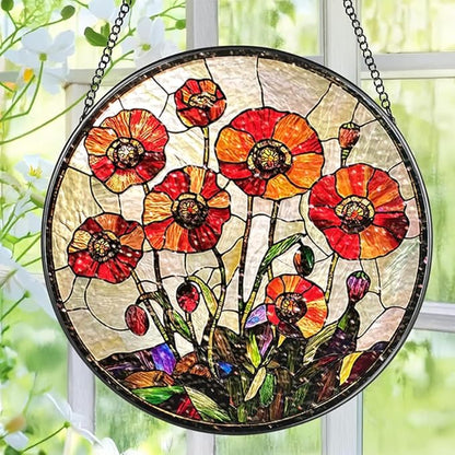 Stained Glass Suncatcher Window Hanging, 7.8 Inch Handmade Sunflower Garden suncatchers, Suncatcher Home Decor,Gift for Women, Mom, Grandma (Flower)