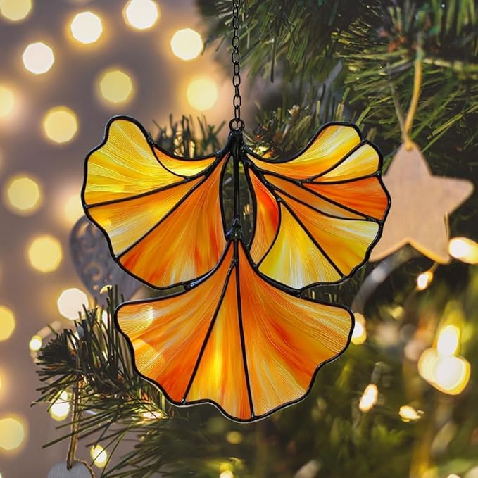 Ginkgo Leaves Acrylic Suncatcher Stained Glass Effect Window Car Hanging Christmas Ornament Indoor Outdoor Decor Garden Sun Catcher Panel for Acrylic Suncatcher Lover for Women Mom Grandma