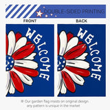 4th of July Garden Flag Patriotic Daisy Double Sided Yard Flag Burlap Welcome Independence Day House Banner Memorial Day Floral America Blue Garden Flags Outdoor Decoration 12x18 Inch