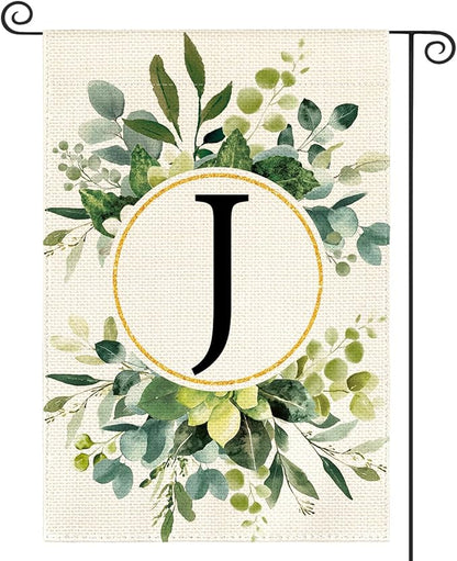 AVOIN colorlife Monogram Letter J Floral Garden Flag 12x18 Inch Double Sided Outside, Family Last Name Initial Yard Outdoor Decoration