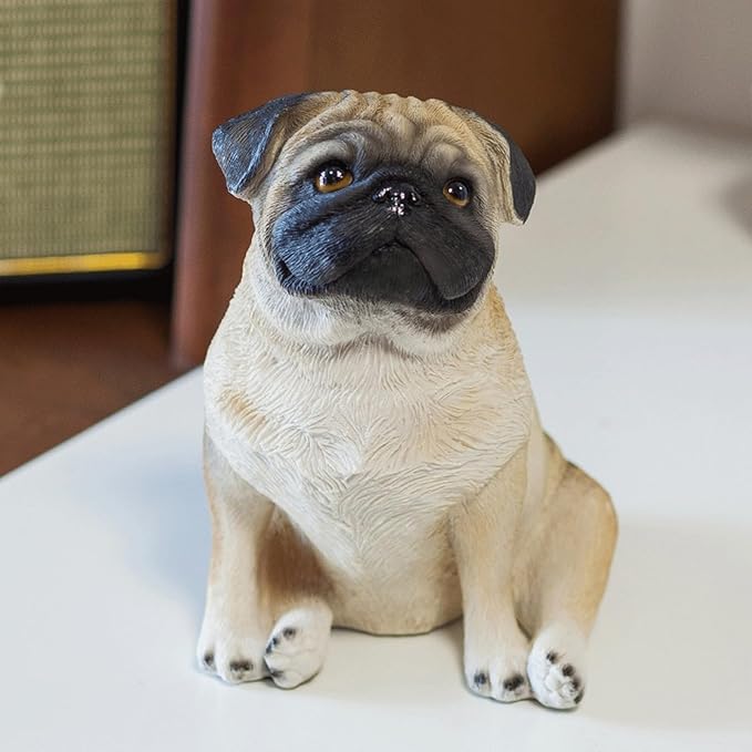 Garden Statues Realistic Lifelike Adorable Sitting Pug Dog Statue 8"/13" Tall Pet Pal Pugs Puppy Pup Dog Breed Collectible Resin Decor Figurine Yard Ornaments Decor