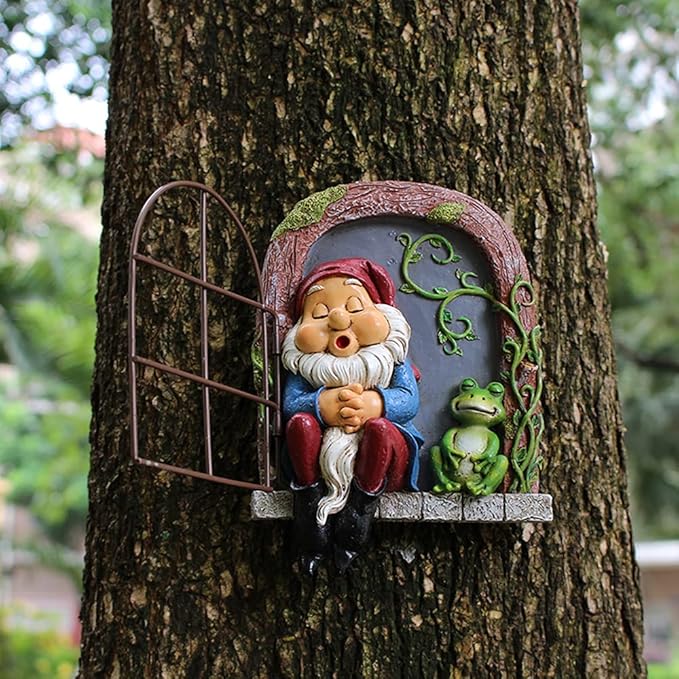 Outdoor Statues Elf Out The Door Tree Hugger, Yard Decorations Tree Sculpture, Gnome Statues, Peeker Yard Art Ornaments, Patio Lawn Porch Decoration Figurines