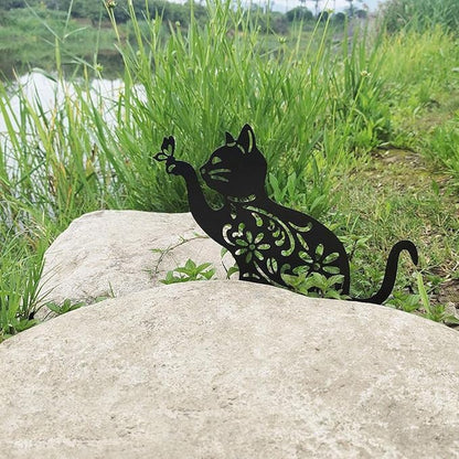 Zerodis Hollow Garden Statue Exquisite Black Cat Decoration for Bird Scaring Iron Garden Ornament for Outdoor Spaces Gardening Supplies