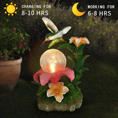 Eletina Resin Hummingbird Solar Light with Flower Garden Decorations,Waterproof Statues and Figurines Light Garden Art for Patio Lawn Yard Decorations (Resin Hummingbird Solar2)