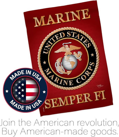 Marine Corps House Flag - Pack Armed Forces USMC Semper Fi United State American Military Veteran Retire Official USA Applique - Banner Small Garden Yard Gift Double-Sided Made in 28 X 40