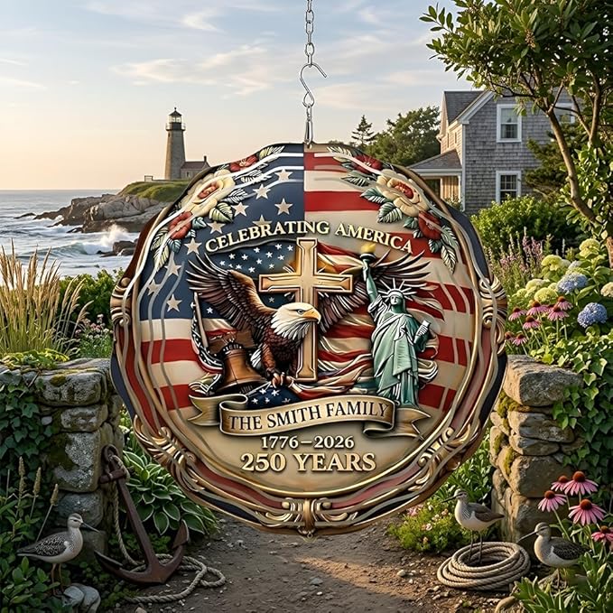 Patriotic Eagle USA 250th Anniversary Wind Spinner, 1776-2026 Metal Outdoor Decor, Liberty Bell & Betsy Ross Design, Independence Day Gift, 8-inch Spinner 1