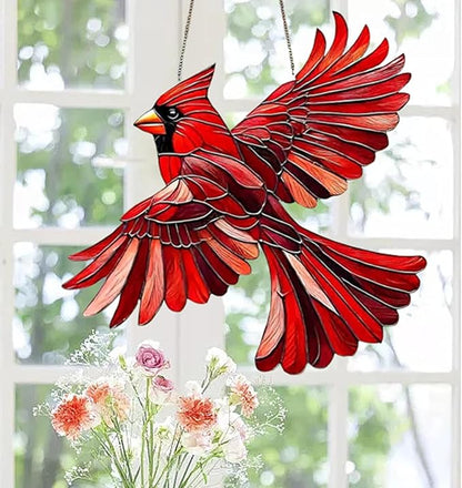 Cardinal Suncatcher Red Bird Decro Window Hanging - Acrylic Cardinal Ornaments Christmas Decorations, Cardinals Gifts for Women, Bird Lovers Indoor Outdoor Home Garden Christmas Tree Decorations