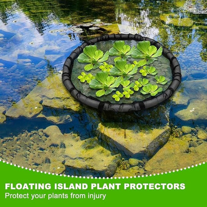 Floating Flora Fish Barrier,Floating Island Planter for Ponds,Plant Protector Fine Mesh Floating Pond Corral with Lifting Ring,Black Round Floating Plant Ring Corral,Water Features Pond Decoration