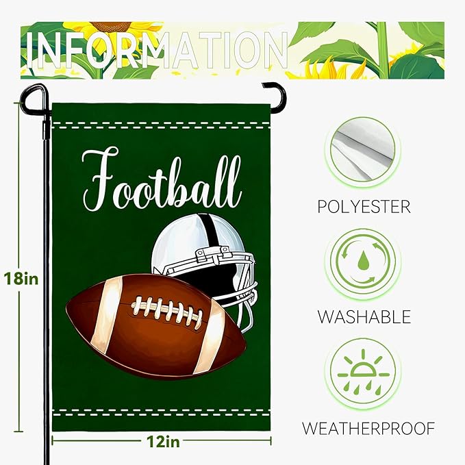 Football Garden Flag Football Helmet Double Sided Yard Flag The Big Game Polyeaster Garden Flags Sunday Sports Party Vertical Green House Banner 12 x 18 Inch Outdoor Decorative
