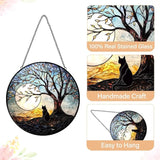 Black Cat Suncatcher Stained Glass Windows Hanging - Cat on a Tree Suncatchers for Windows Hanging - Handmade Sun Catchers Indoor Home Outdoor Garden Decor - Memorial Gifts for Cat Lover Women Men