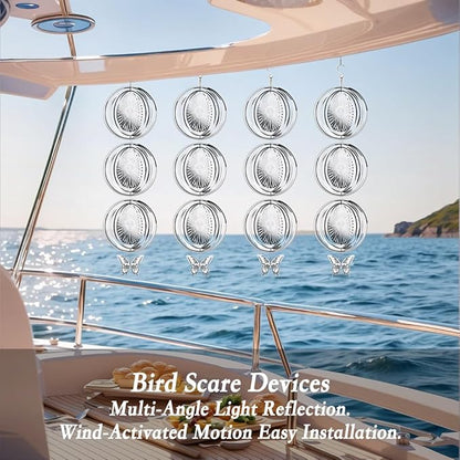 12PCS Bird Deterrents for Outside Patio, Stainless Steel Bird Reflectors to Keep Birds Away, Woodpecker Deterrent for House，Bird Scare Devices to Keep Pigeons Away from Your Garden (Sun face)