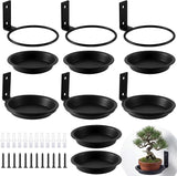 6 Pack 4'' Wall Mount Plant Holder with 8 Replaceable Trays, Heavy Duty Metal Flower Pot Holder Ring, Plant Hanger for Wall Indoor, Ring Planter Bracket for Outside Outdoor Bird Feeder Bath