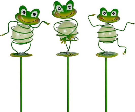 Frog Garden Stakes, 25" H Noctilucent Decorative Garden Stakes, 3 Pcs Glowing Metal Yard Art for Outdoor Spring Lawn Patio Pathway Decor