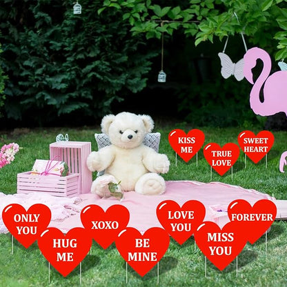 10-Piece Valentine Heart Yard Signs with Stakes Decorations – Assorted Red Heart Messages 12 Inches Large Outdoor Valentine Sweetheart Signs for Lawn, Garden, Driveway, and Romantic Party Décor