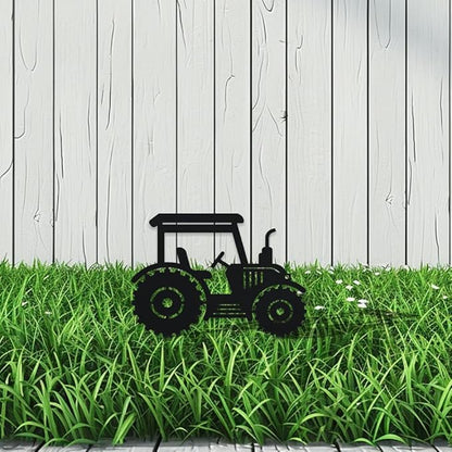 WADORN Tractor Decorative Silhouette Garden Stakes, Metal Tractor Car Stakes Statues Ornaments Lovers Gifts Yard Art Black Silhouette Yard Outside Decor for Backyard Patio, 11x11.4 Inch