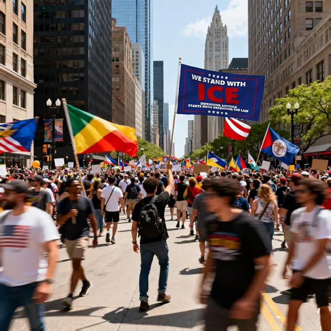 We Stand With Ice Flag 3X5Ft, Defending American Starts With Defending The Law Flags,CIty Banner, Men Women Banner,Vibrant Colors, Double Stitched with 2 Brass Grommets, Bar Garden Street Decoration, GYM, Office Decor,Indoor Outdoor Use,Gifts. (3X5FT)