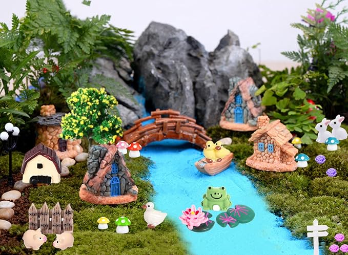 CHAKANLX 108 Pieces Miniatures Fairy Garden Accessories Outdoor, Fairy Garden Kit, Miniature Figurines, Fairy Garden Accessories, DIY Micro Landscape Ornaments for Potted Plant Bonsai Terrarium Decor