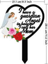 BUoonyer Stake Graves Cemetery Decorations - Mom Metal Memorial Grave Marker, Mother Heart Graveyard Sympathy Plaque, Angel Flower Remembrance Graveside Burial Decor Sign for Outside Yard Garden