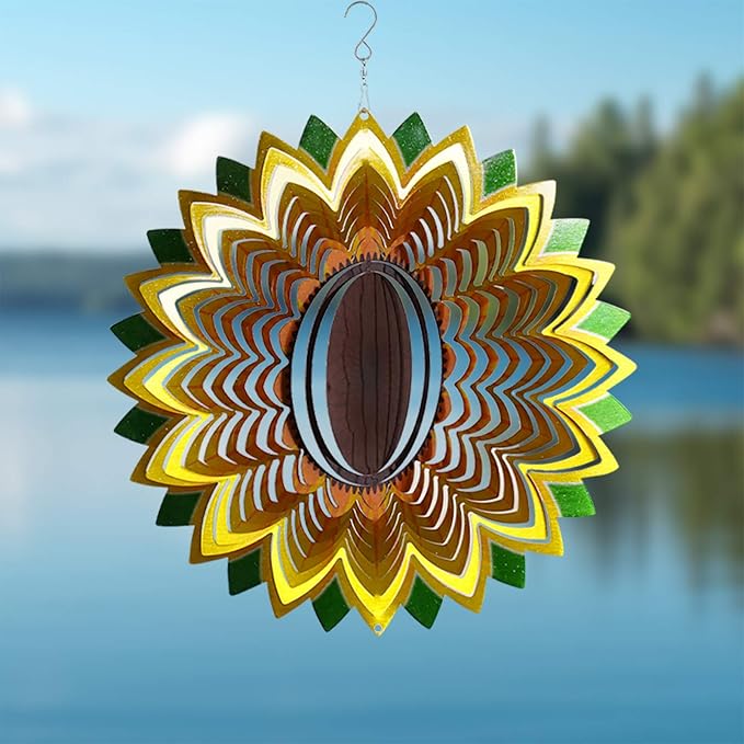 Wind Spinner Yard Art Garden Decor 3D Stainless Steel Metal Sculptures Sunflower Kinetic Hanging Whirligigs Decorations Backyard Outside Indoor Outdoor Patio Ornaments Clearance Sun Catcher Windmill