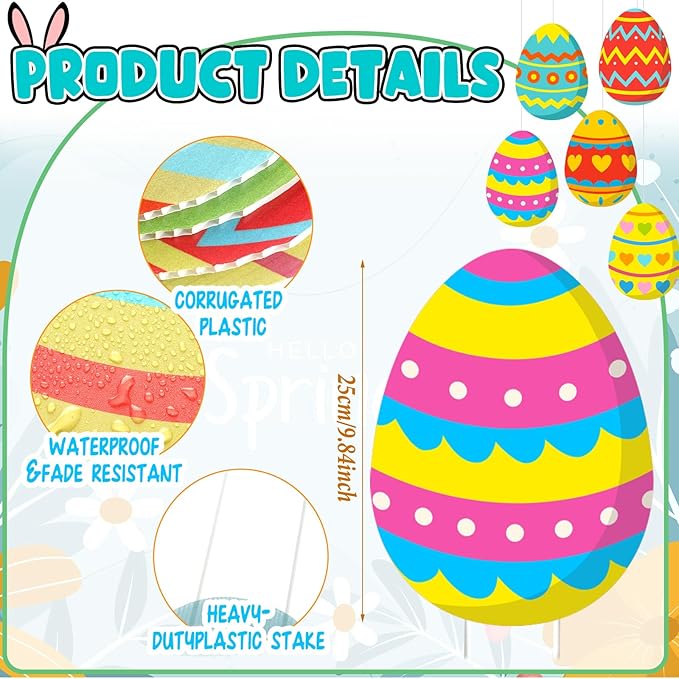 Yuntau 28 Pcs Easter Decorations Outdoor Easter Eggs Yard Signs Hanging Ornaments for Tree Outdoor Lawn Decoration Colorful Egg Lawns Sign for Garden Lawn Porch Home