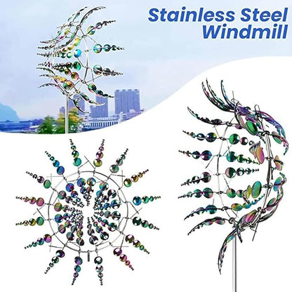 2Pcs Wind Spinners for Yard and Garden，Wind Spinners Outdoor，Magical Metal Windmill，Whimsical Wind Sculpture（2Pcs ）