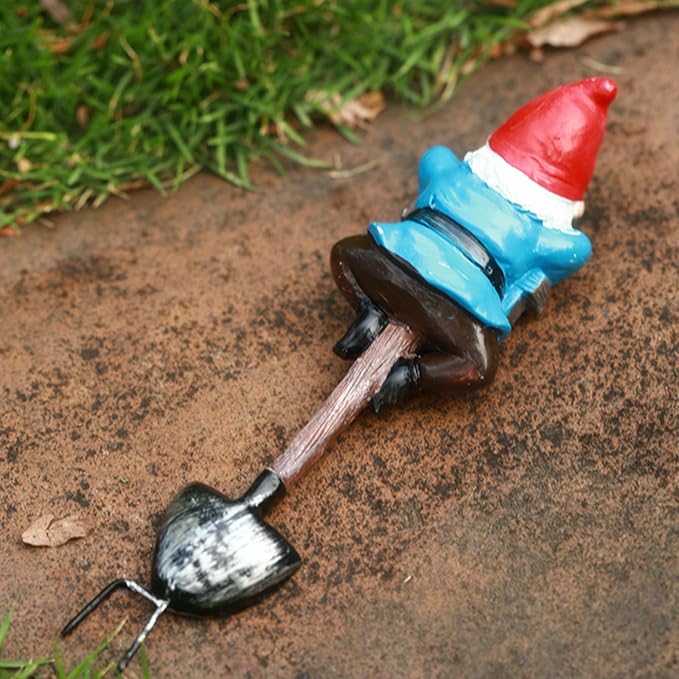 Outdoor Resin Garden Statue with Shovel, Handcrafted Frog Dwarf Rabbit Turtle Figurines for Lawn Decor, Weather-Resistant Yard Sculpture Art, Garden Ornament for Patio Lawn Landscape (Blue)