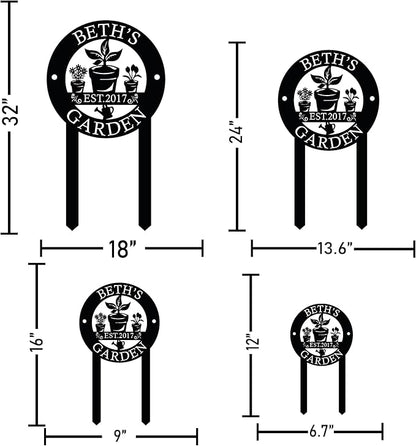 Personalized Metal Garden Sign with Stakes, Custom Garden Name Sign for Outdoor, Patio Decorations, Yard Sign, Custom Lawn Decor, Gift for Mom, Large Gardener Family Name Sign, Housewarming Gift