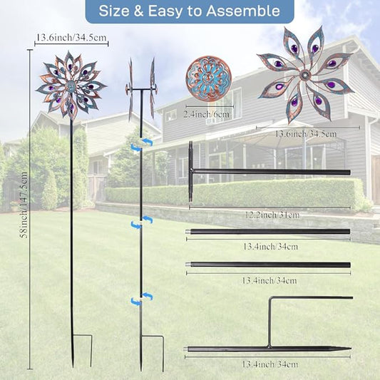 DREAMSOUL Wind Spinners Outdoor Double Kinetic Wind Spinner, Metal Windmill for Yard Patio Lawn Decor (58 * 14 Inches)