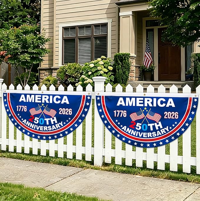 USA 250th Anniversary Flag Bunting, 2 Pcs 1.5 x 3 FT 1776-2026 250 Year American Patriotic Banner, 4th of July Party Decorations, Indoor Outdoor Hanging Decor, American Independence Decor